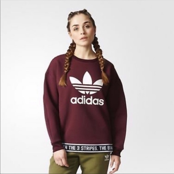 Adidas Trefoil Burgundy Crew Neck Sweatshirt - Picture 3 of 8